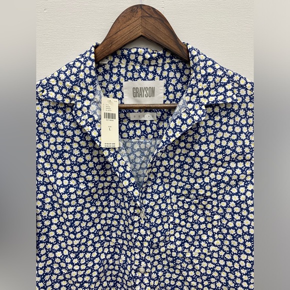 ANTHROPOLOGIE Blue and White Long Sleeve Button Down Shirt with Notched Collar - Picture 7 of 10